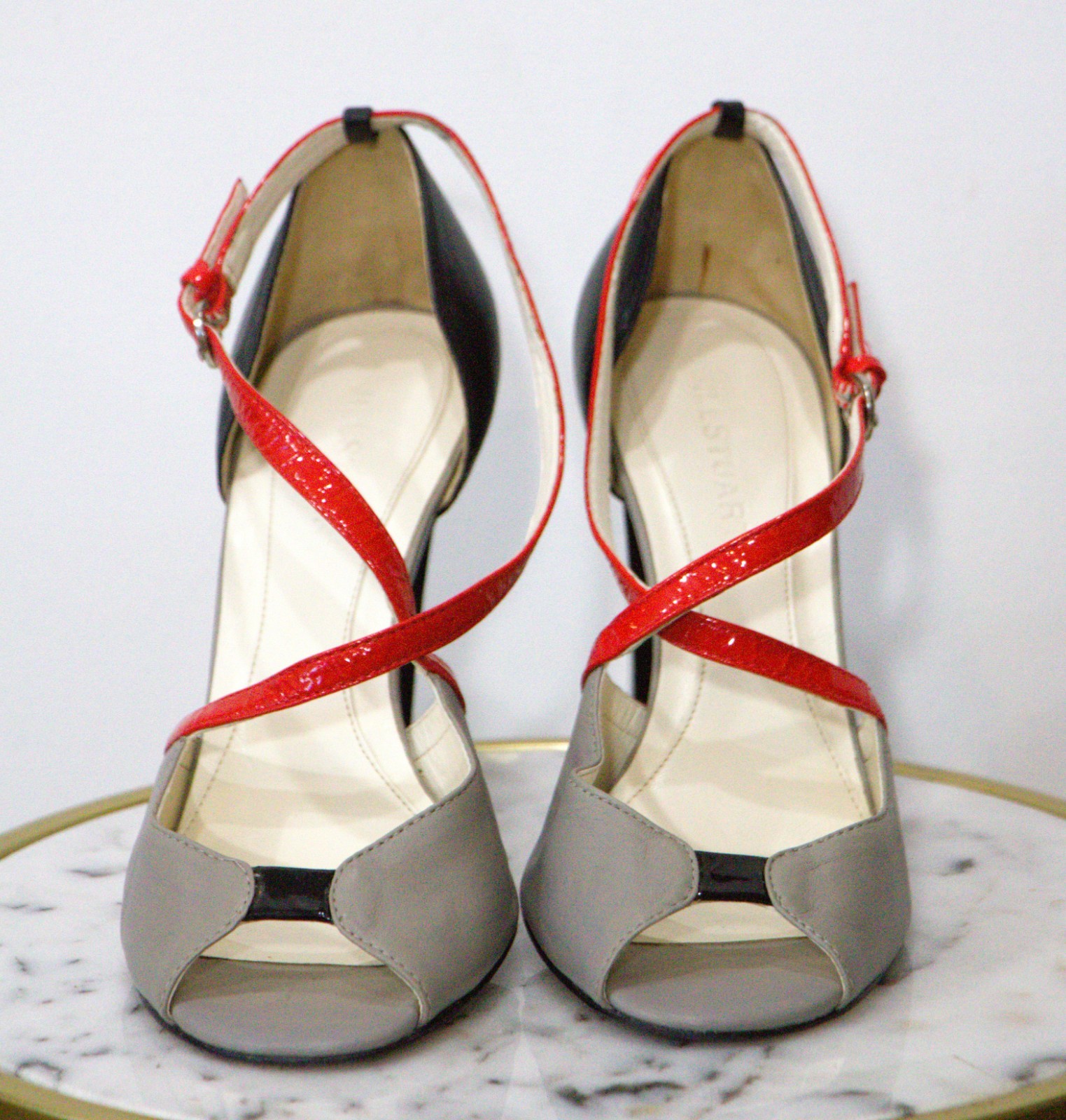 Jill Stuart Slingback Heels Size 7.5 – Black Gray Red Leather Open Toe High Heel