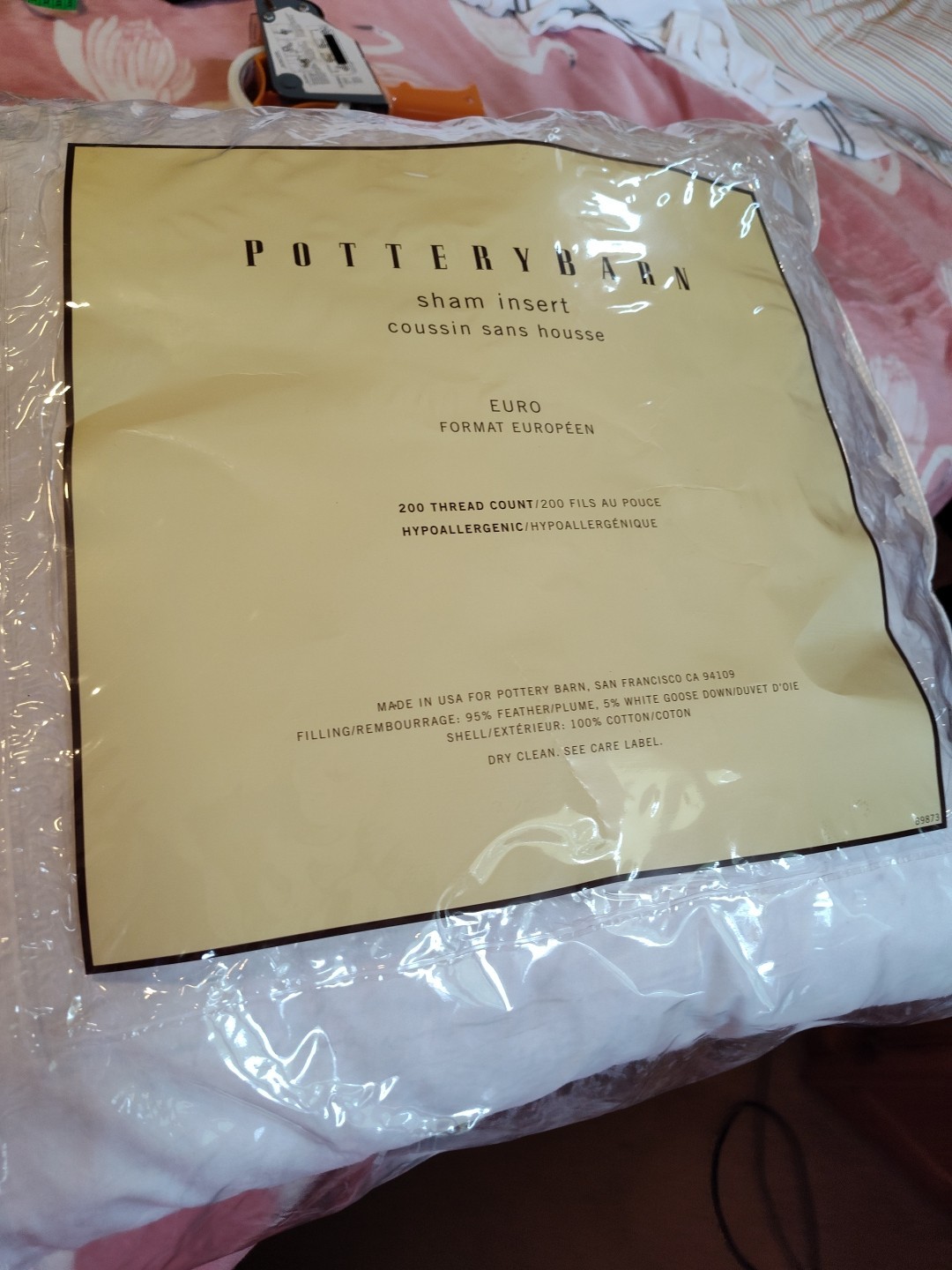 POTTERY BARN SHAM INSERT EURO 200 THREAD COUNT