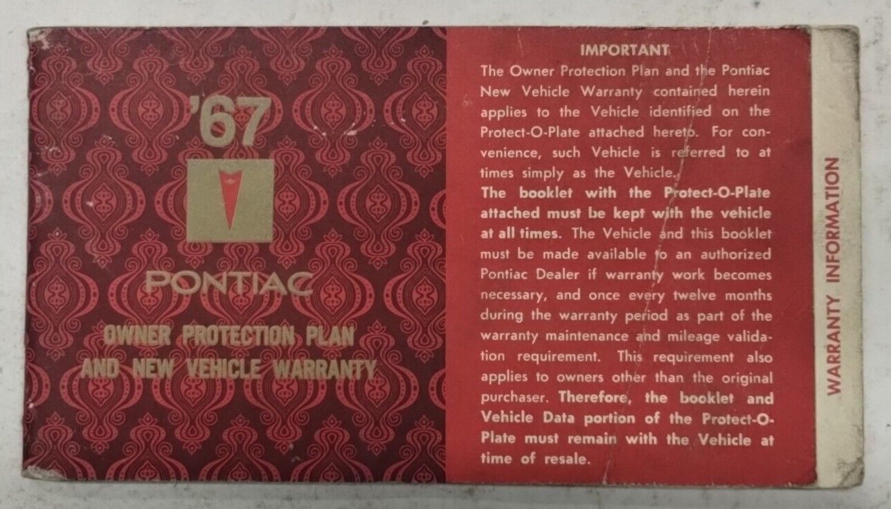 Pontiac 1967 Owner Protection Plan & New Vehicle Warranty-Original