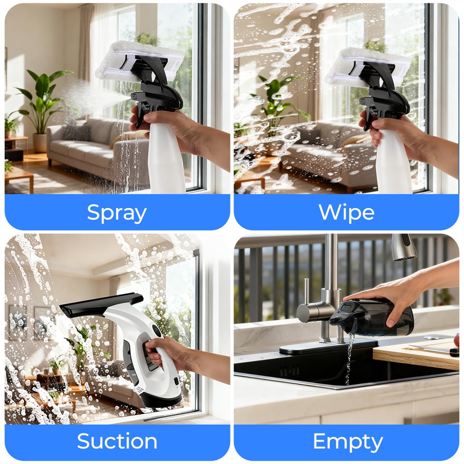 Window Vacuum Squeegee Cordless, Electric Cleaner 280mm, White