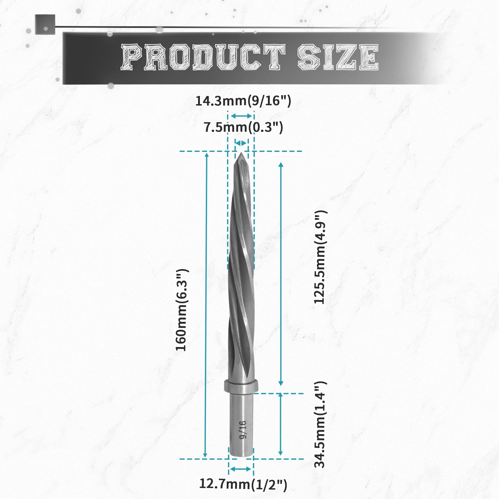 9/16" Durable Reamer Drill Bit, M2 HSS Taper Chucking Reamer Bridge Construct...