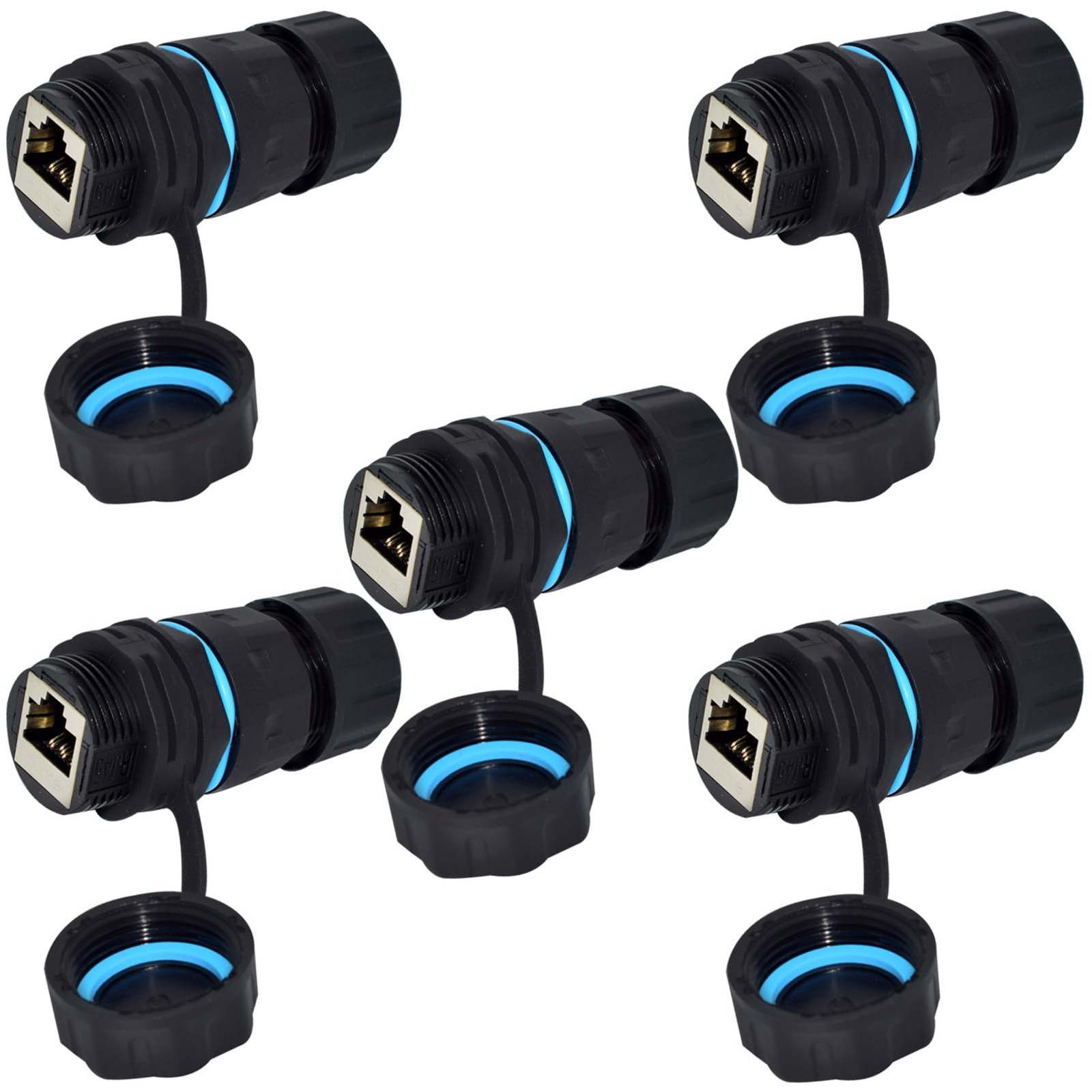 5 PCS 2.17in Panel Mount Shielded RJ45 CAT6 Waterproof Connector M23 IP68 PoE