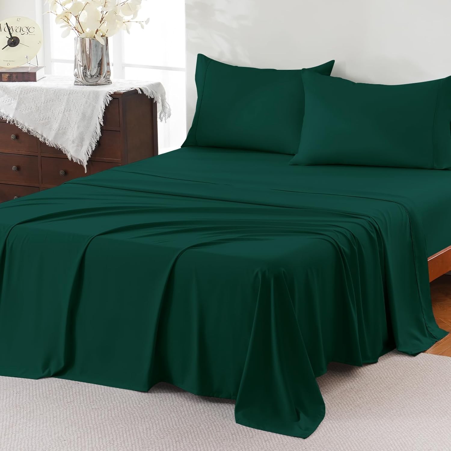 Full Sheet Set,4 Pieces Hotel Luxury Breathable Soft Microfiber Bedsheets Anti