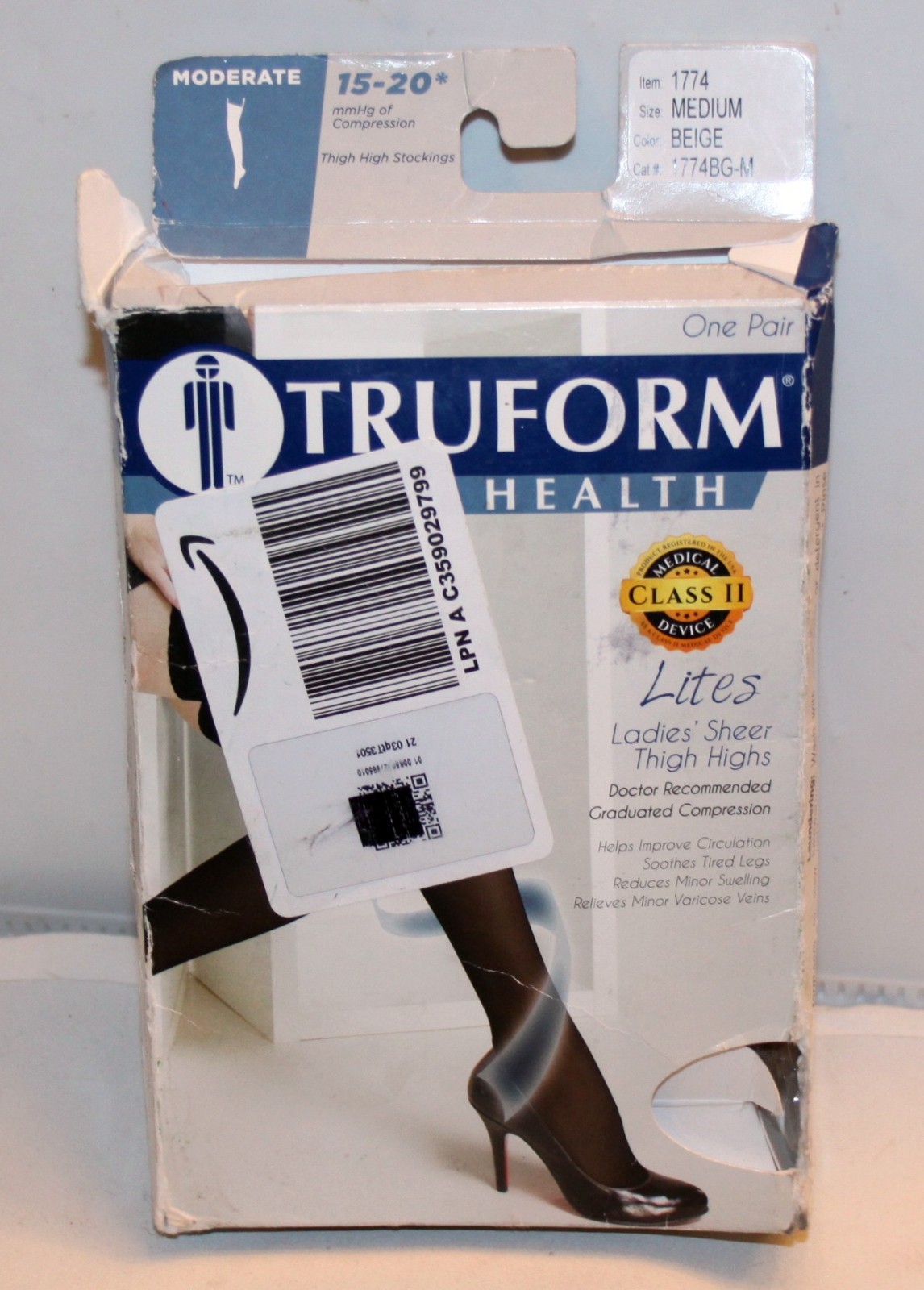 TRUFORM Leg Health Lites Ladies' Sheer Beige Thigh Highs #1774 Medium 15-20 NEW