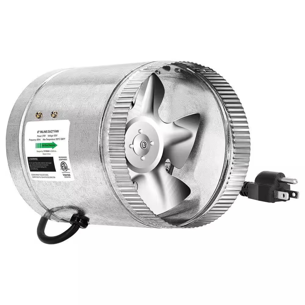 6 In. Inline Duct Fan 240 CFM, HVAC Exhaust Ventilation with Low Noise Silver, E