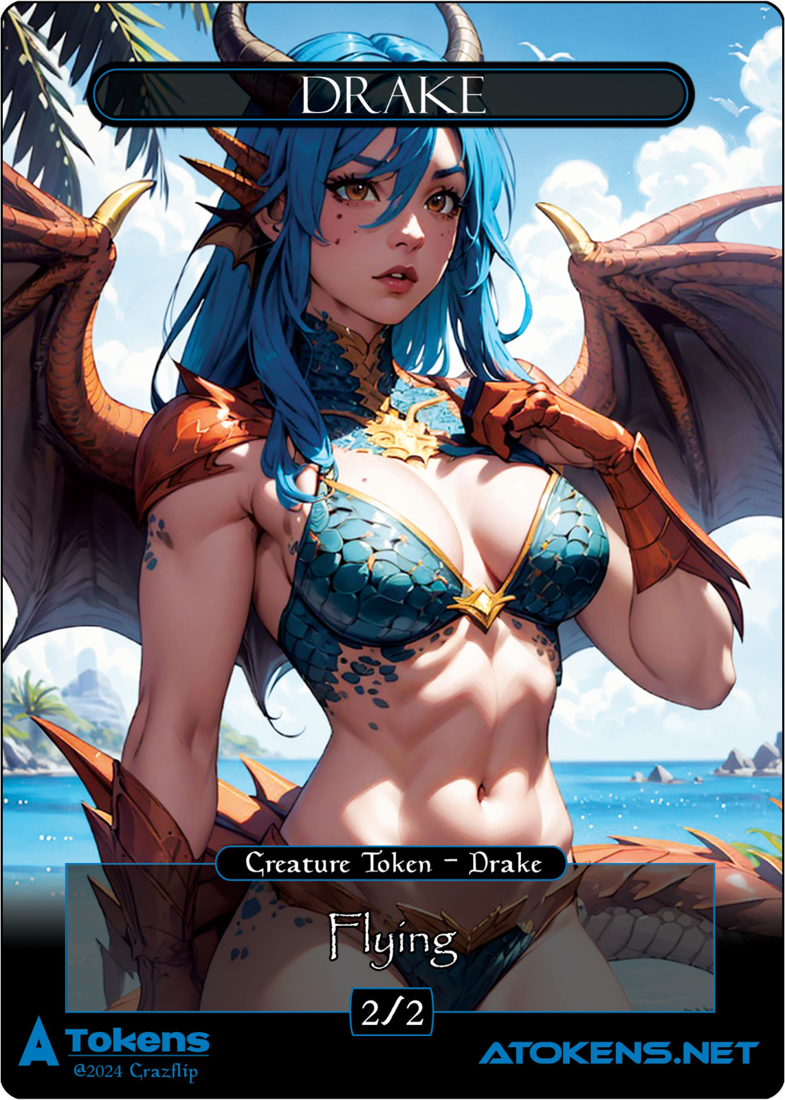 Drake Token Art Card 2/2 Flying – Blue Drake For MTG