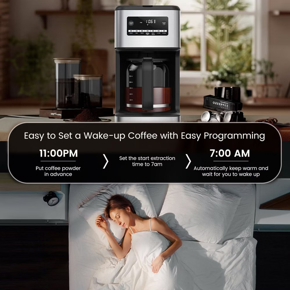 Kismile 14 Cup Drip Coffee Maker, 24-Hour Programmable Drip Coffee Machine, Bold