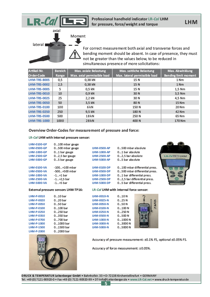 LR-Cal LHM DP Pressure & Torque Meter with Differential Pressure Sensor ±0.05%