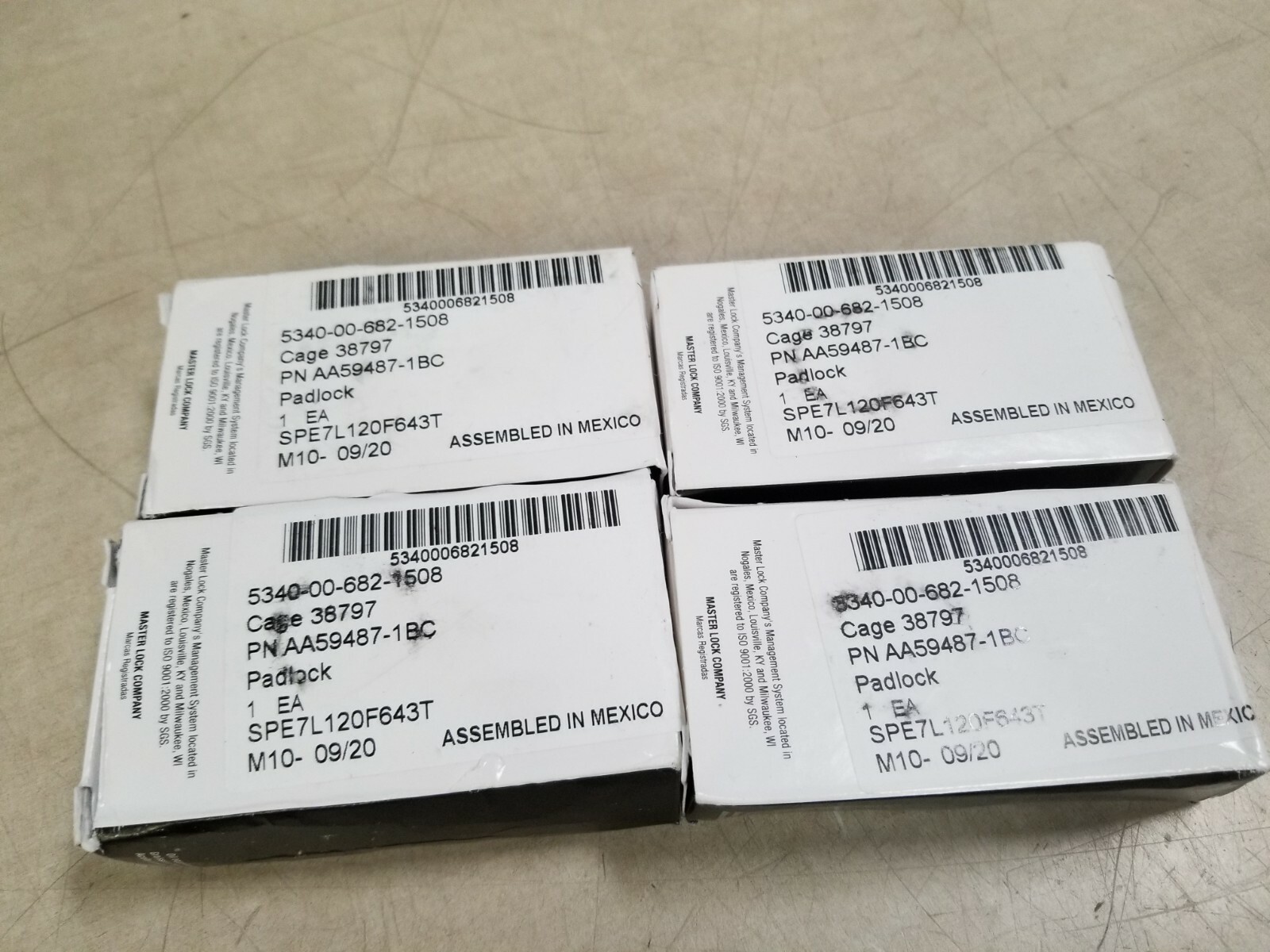 Lot of 4 - Master Lock 5340-00-682-1508 Wide Laminated Brass Padlock