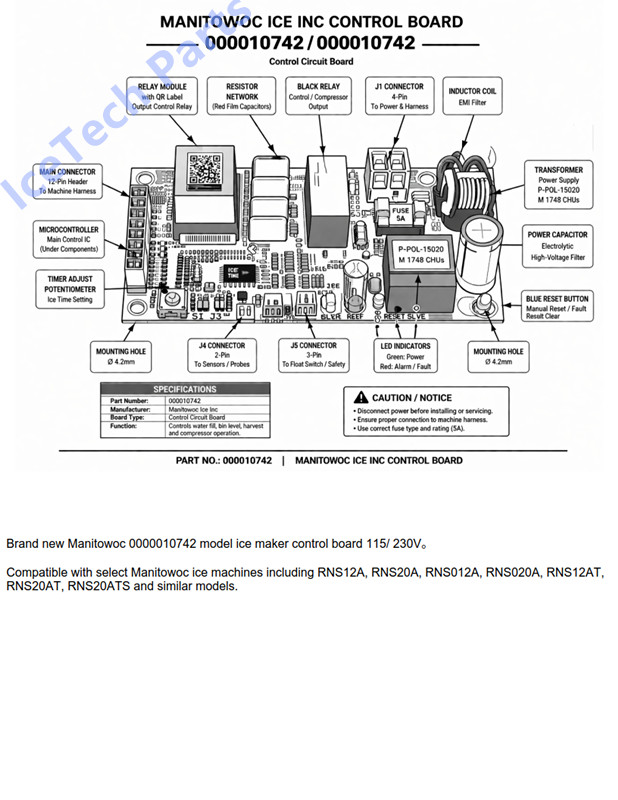 000010742 Control Board for Manitowoc Ice Machine Replacement