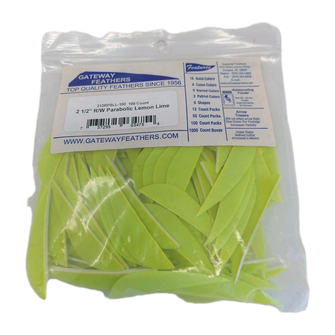 100 Pack Gateway Feathers 2.5" Right Wing: Parabolic Lemon Lime Green 212RPSLL