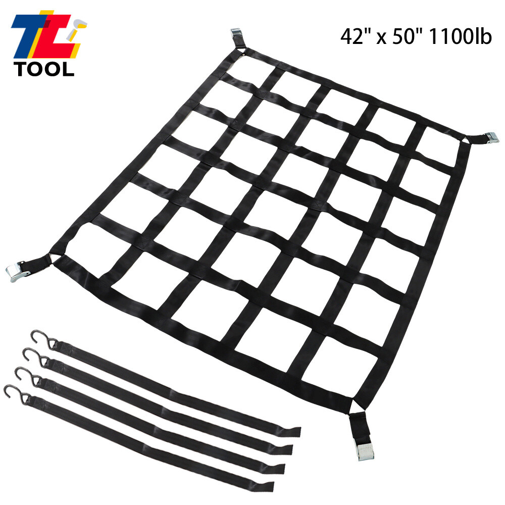 1100lb 42" x 50" Heavy Duty Cargo Net For Pickups Trucks W/Cam Buckles & S-Hooks