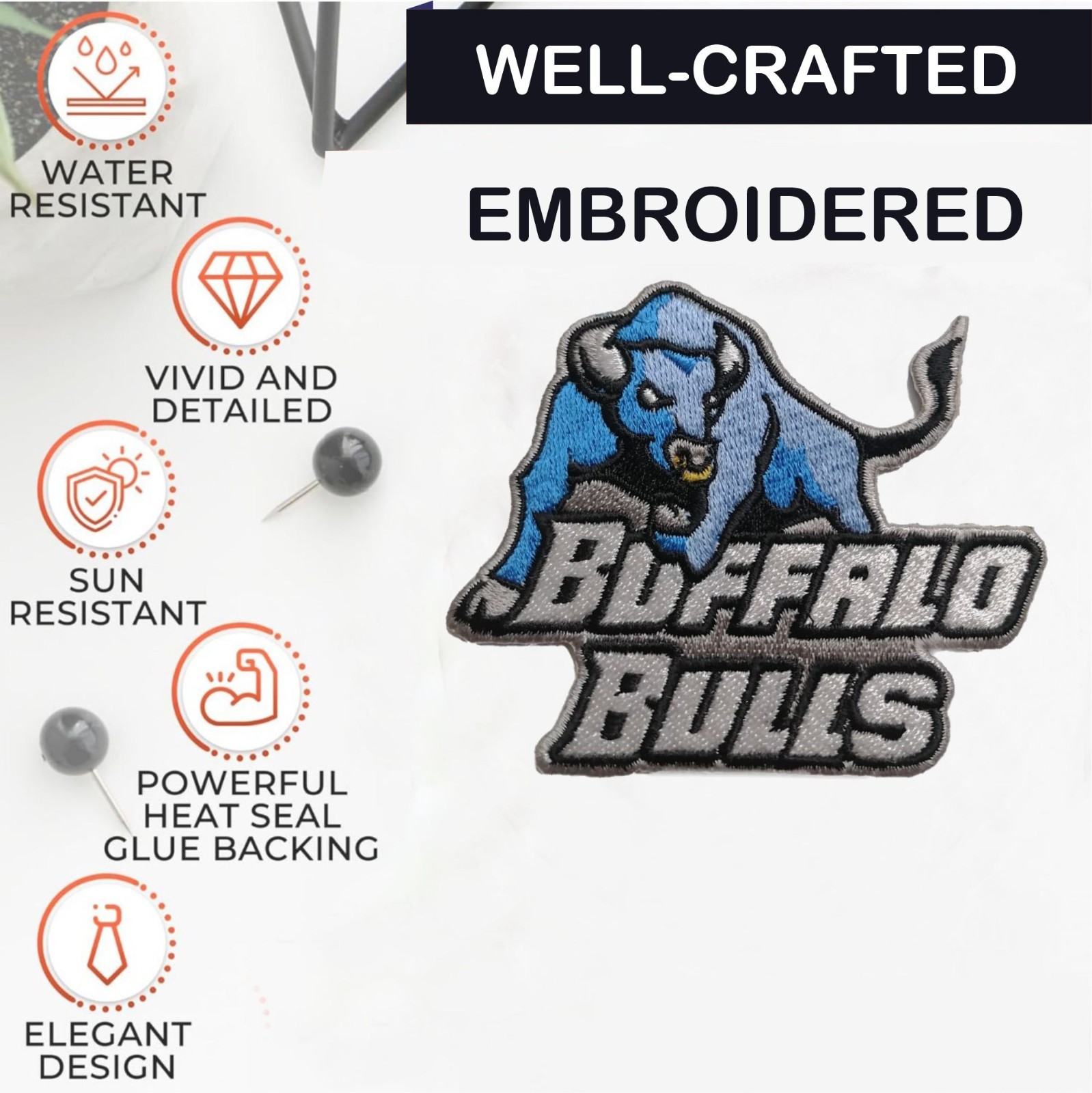 Buffalo Bulls NCAA Team Logo Iron On Patch - Sew Patch - Embroidered Patch