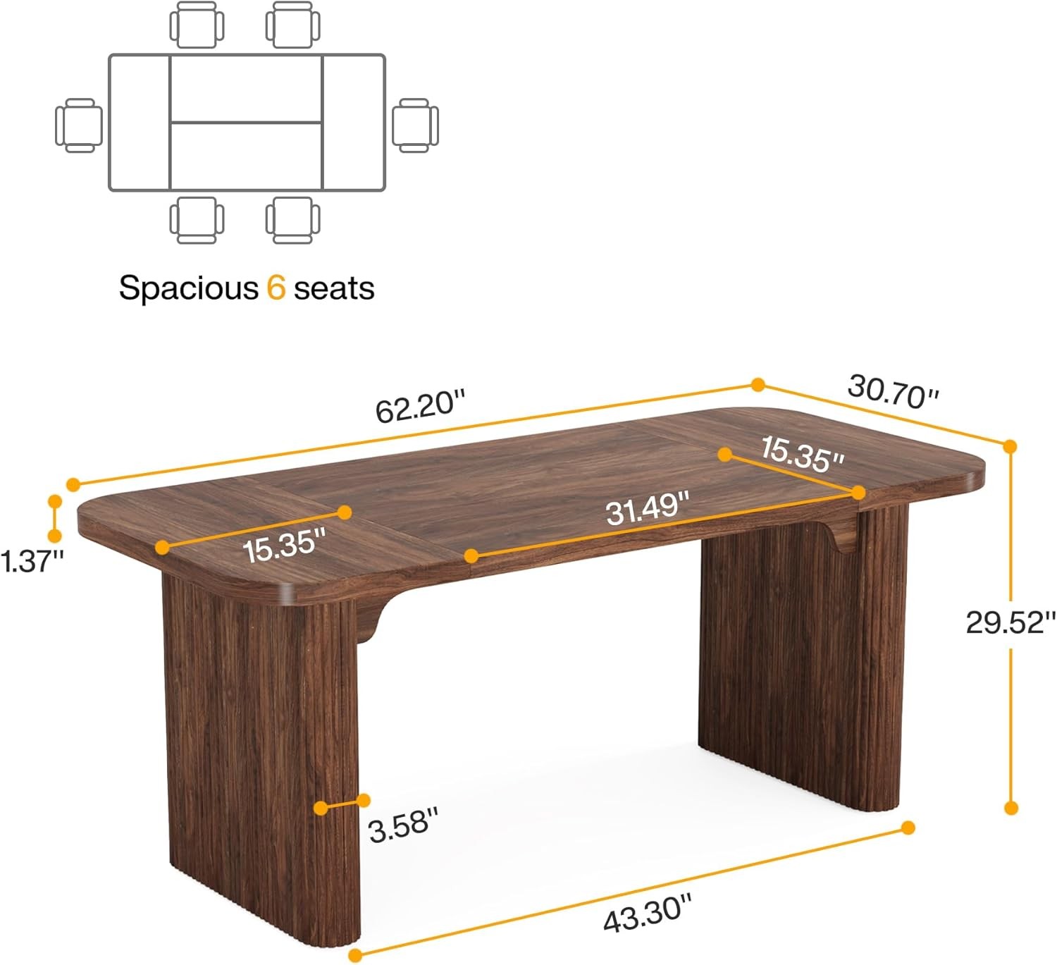 62" Rectangular Executive Computer Desk, Large Modern Wood Office Writing Table