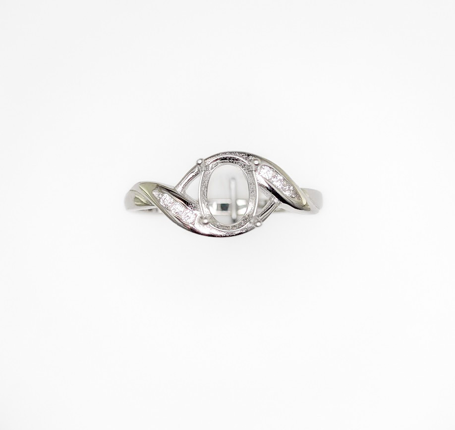 8 x 6 mm Oval CZ Semi Mount Bypass Ring Setting Sterling Silver w/Rhodium Finish
