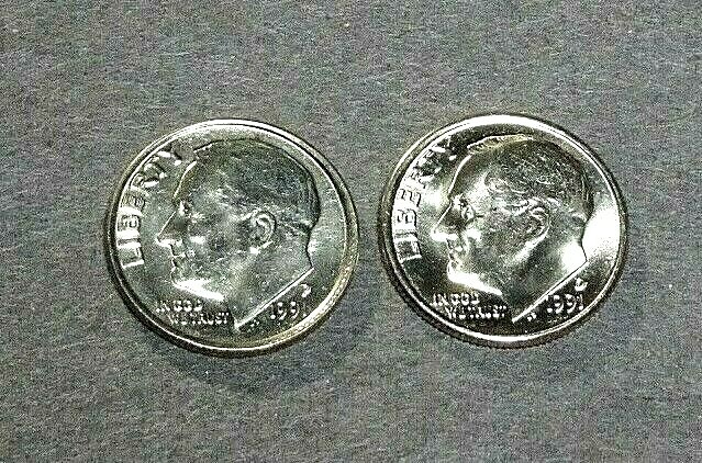 1991-P&D  FRANKLIN D. ROOSEVELT DIME (10c) BU UNCIRCULATED STOCK PHOTO