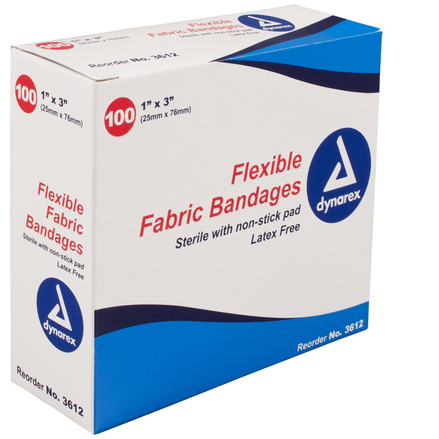 Dynarex Adhesive Strip Flexible Fabric Bandages, 1 X 3 Inch, Sterile, Box of 100