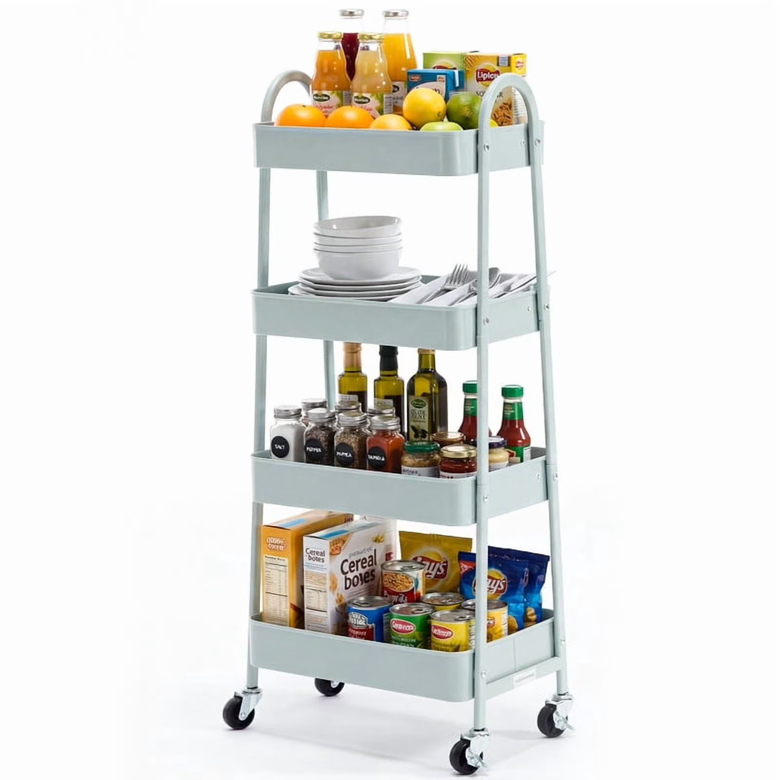 Gianna 4 Tier Utility Rolling Cart, Metal Mobile Storage Shelf with  Caster