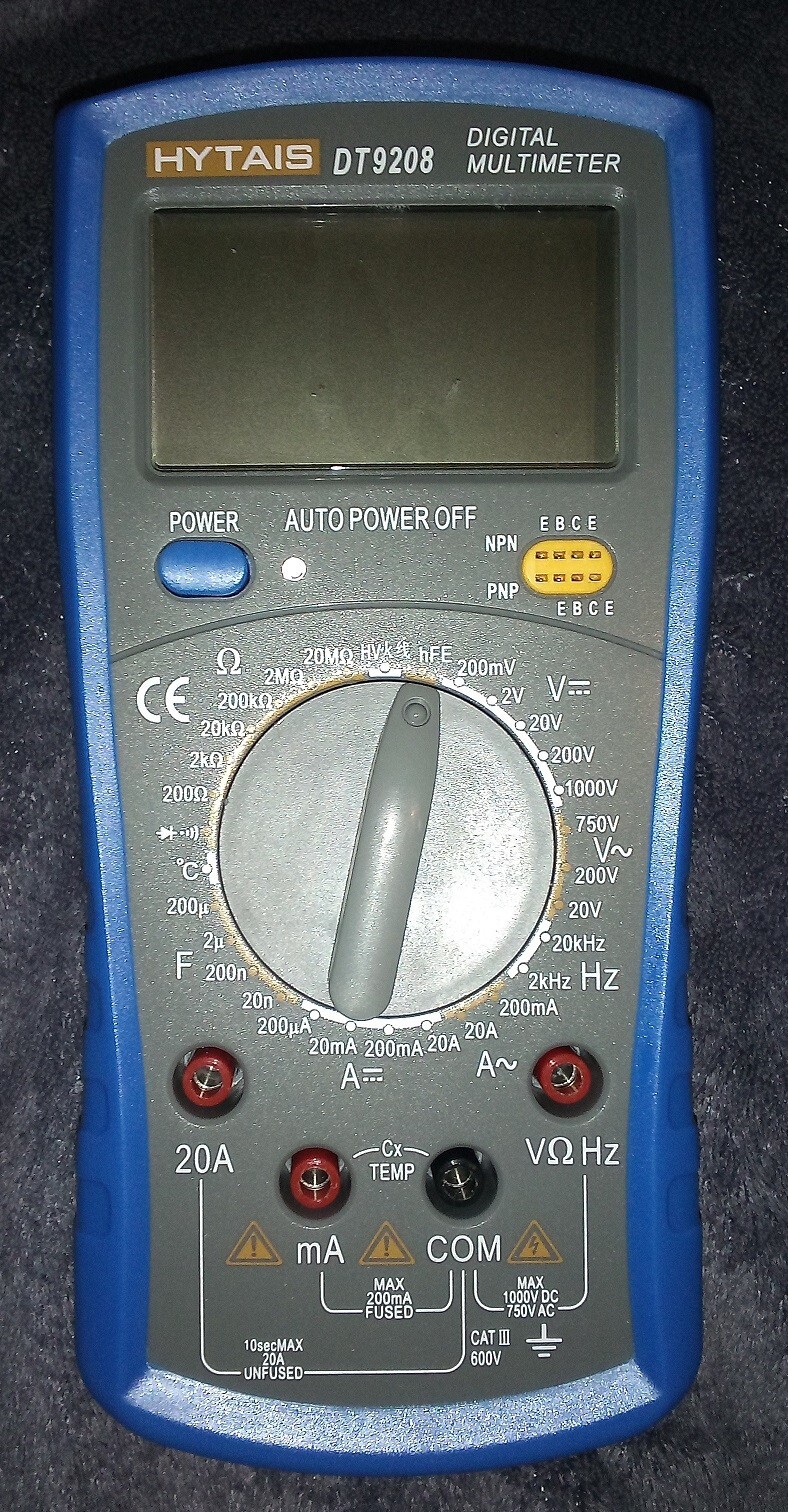 Multimeter w/Sturdy Probes, Thermocouple, V, A, Ohm, Farad, Triode, Hz, Temp (C)