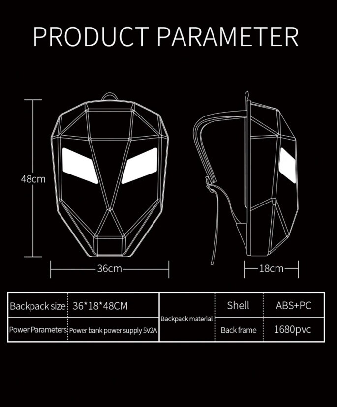 Iron Man Backpack Motorcycle Helmet Bag Waterproof LED Digital Light Hard Shell