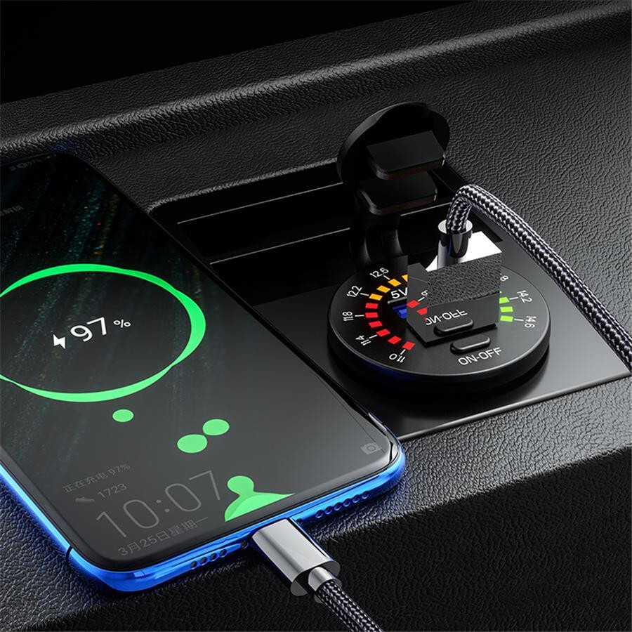 Dual USB Car Cigarette Lighter Socket Phone Charger Power Outlet W/LED Voltmeter