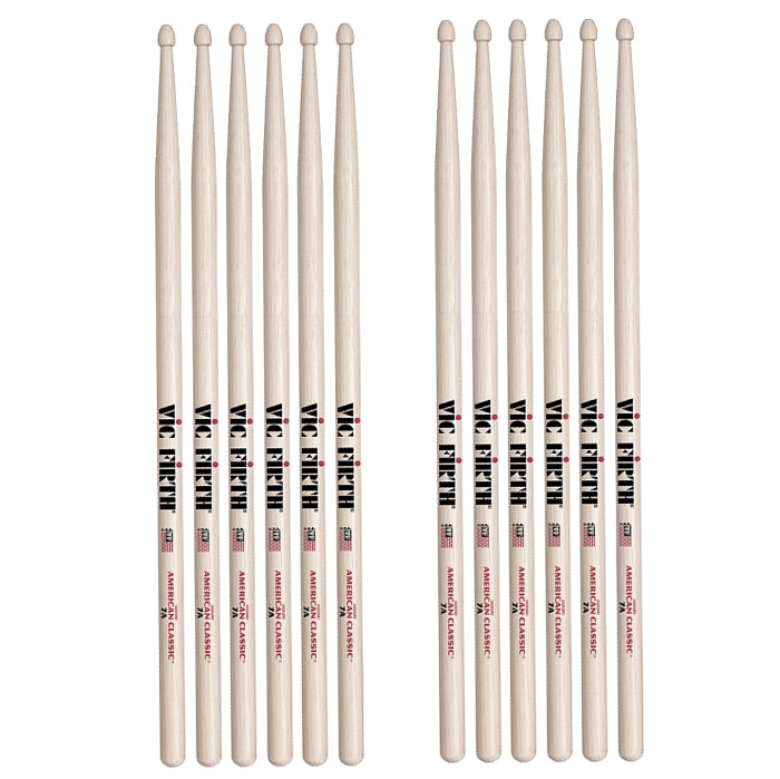 6 PAIRS - Vic Firth American Classic 7A Wood Tip / 7A