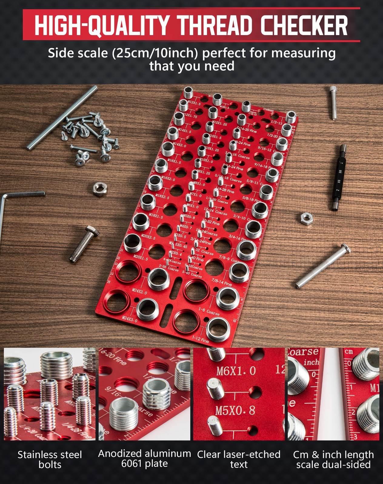 Thread Checker 56 Size Bolt Nut Gauge SAE Metric Thread Identifier Tool