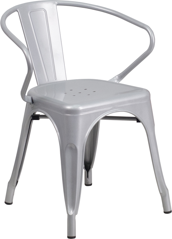 Industrial Style Silver Metal Restaurant Chair - Outdoor Cafe Bistro Chair