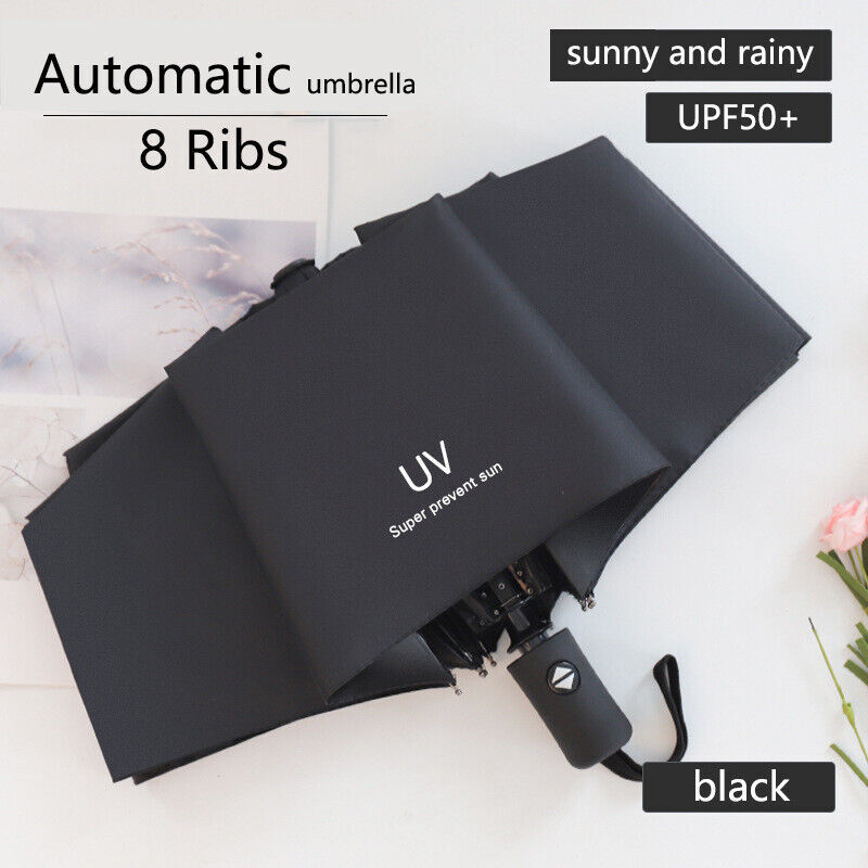 Umbrella Automatic Black Anti-UV Sun/Rain Windproof 3 Folding Compact Umbrella
