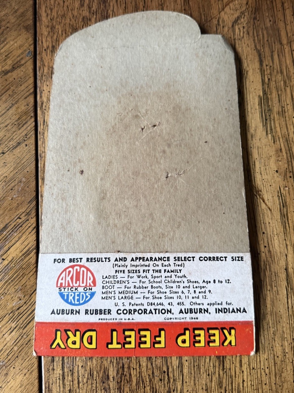 Vintage Arcor Shoe Sole Treds Paper Auburn Rubber Corp Indiana No Tred