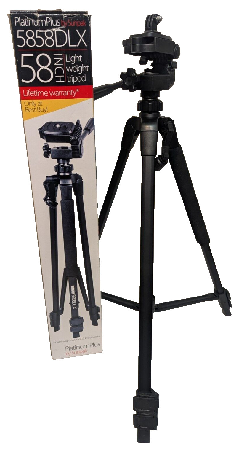 Sunpak Tripod 5858DLX 58'' Aluminum 3-Way Pan & Tilt Head w Box Tested Complete
