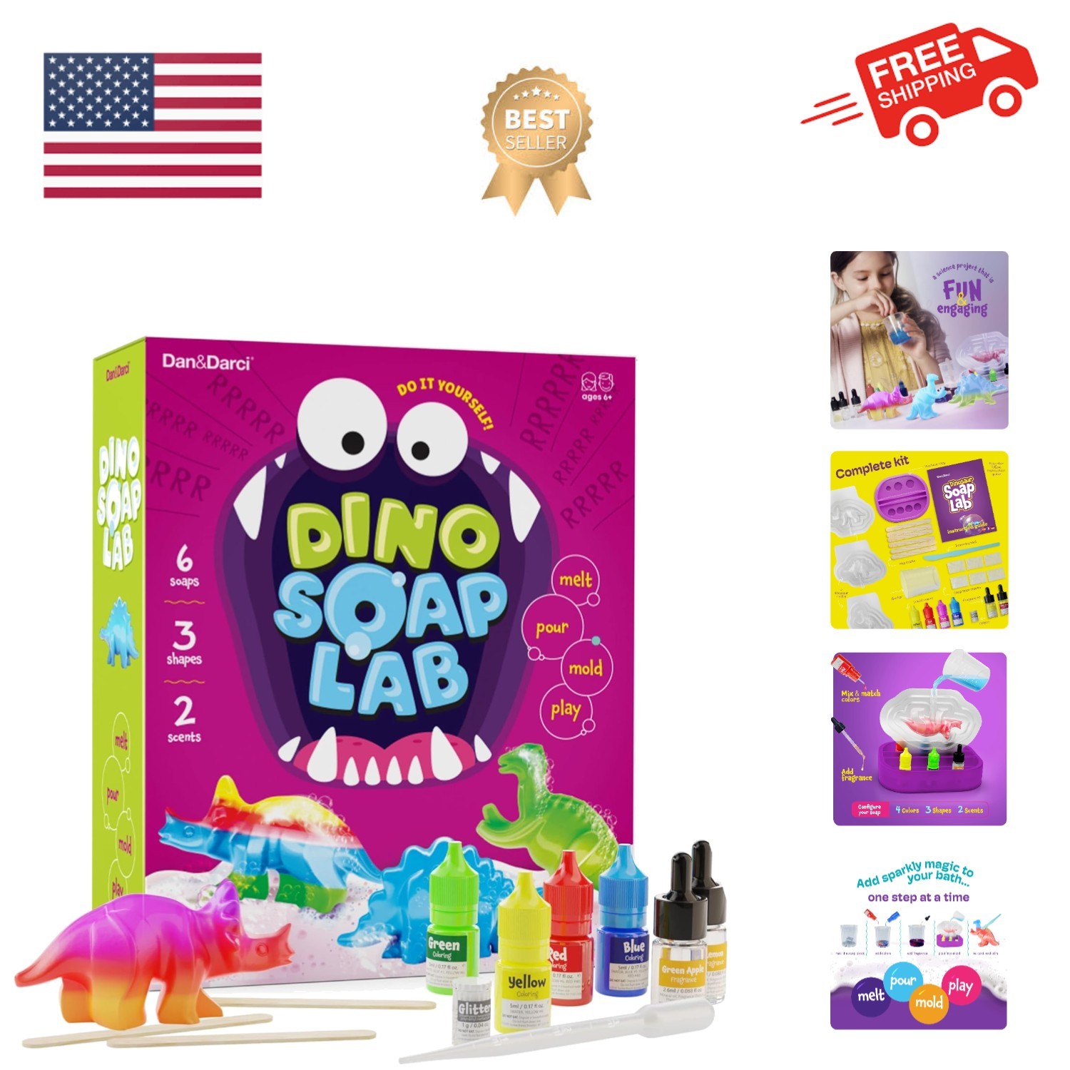 Dino Soap Making Kit for Kids, Dinosaur Science Toys Kits, Gifts for Kid All ...