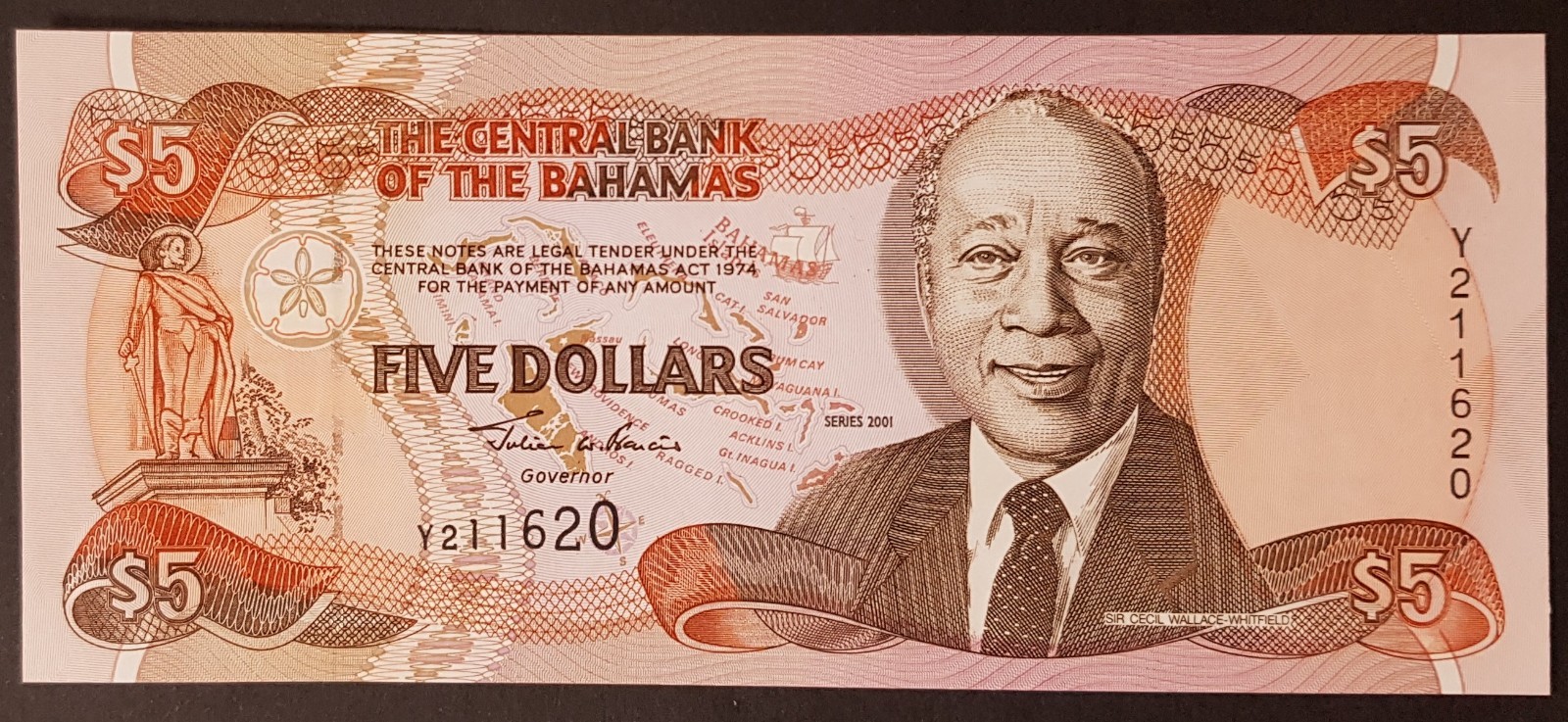 Bahamas 5 Dollars 2001 P-63b UNC