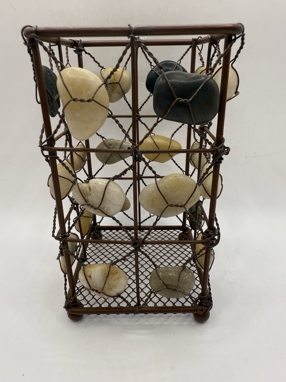 Decorative Metal Wired River Rocks Multi Use Footed Holder
