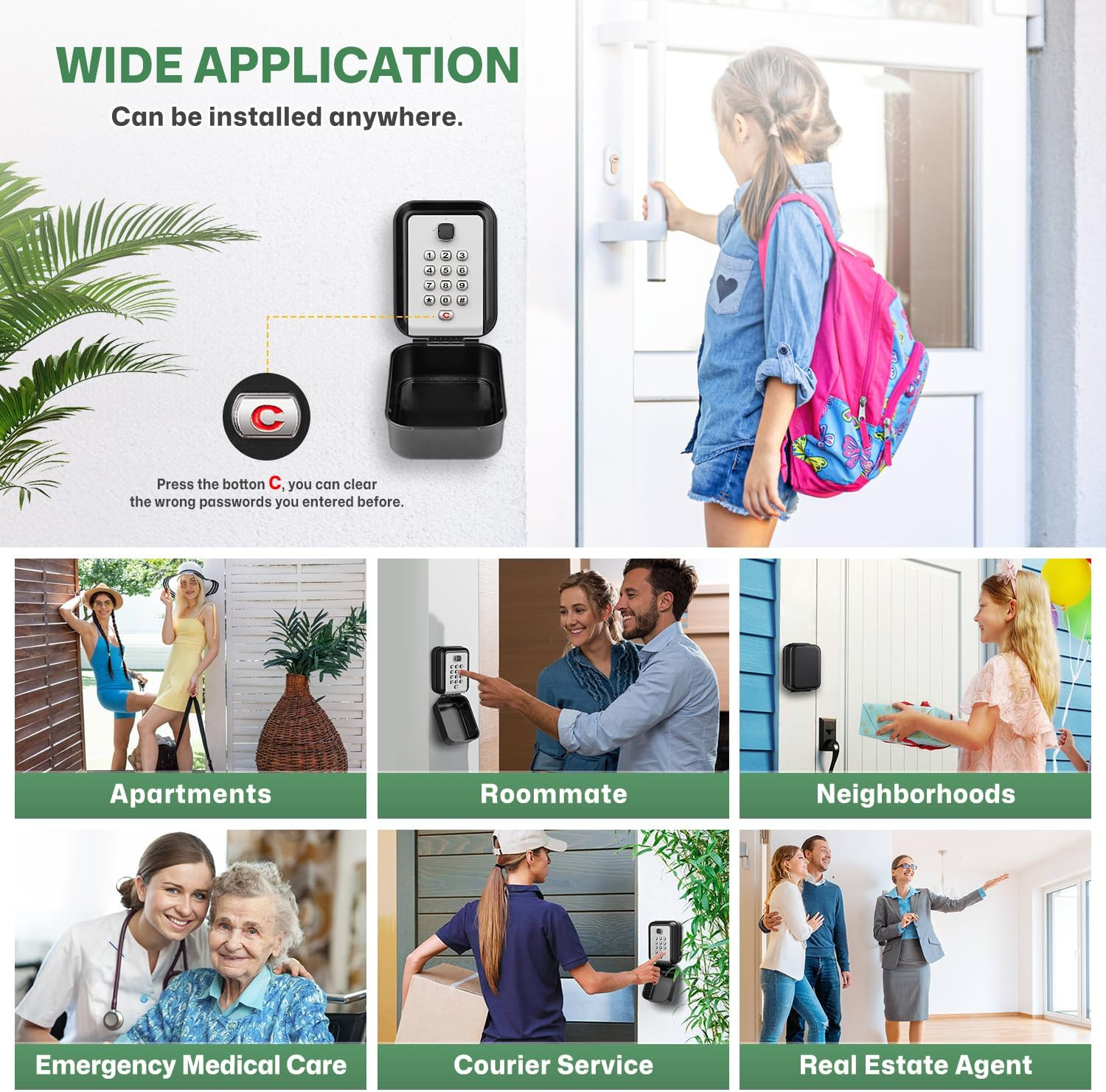Lock Box for Keys with Code, Waterproof Key Boxs Wall Mount 12-Digit Keypad Lock