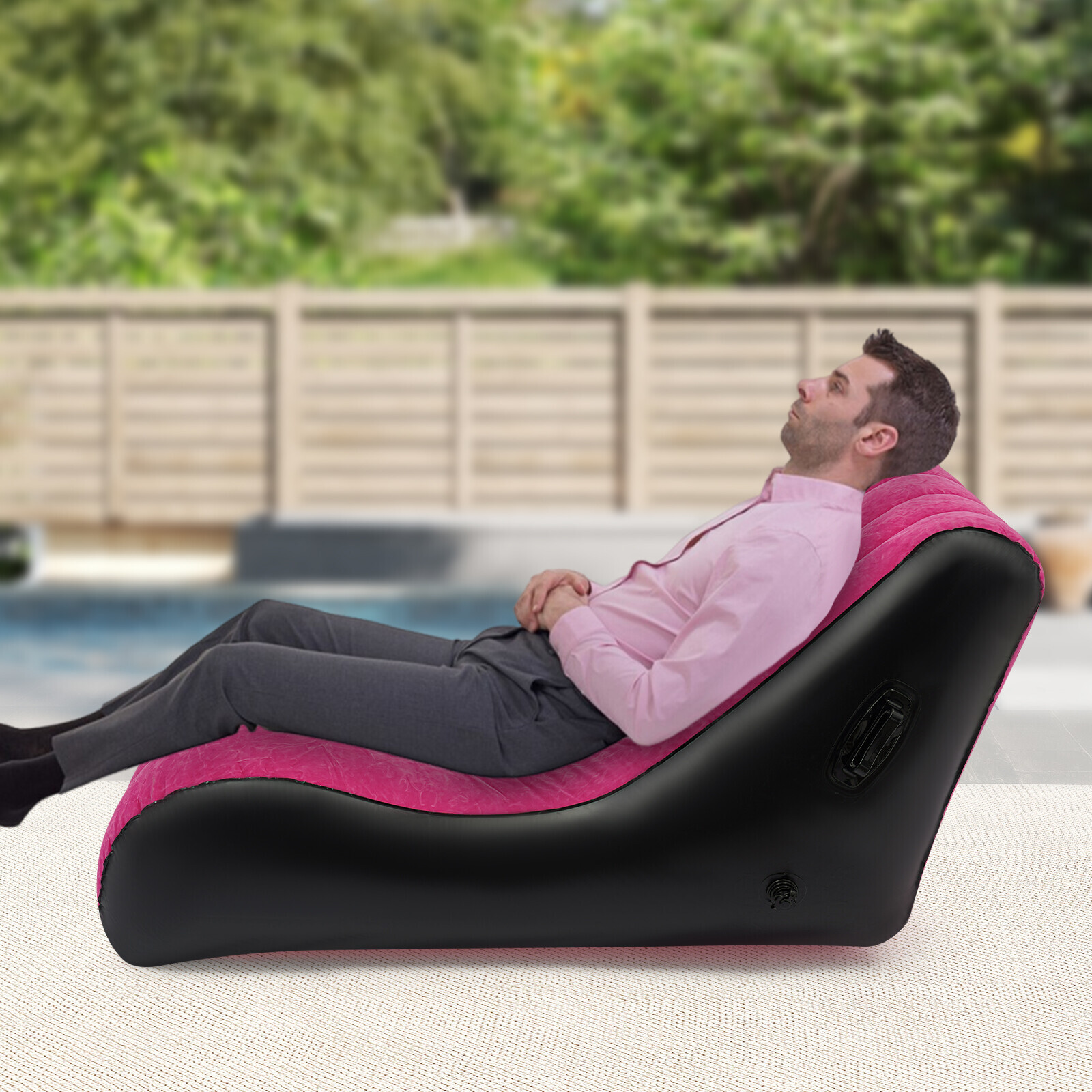 Rose-red PVC Sofa Bed Inflatable Sofa Bed S-shaped Folding Sofa Bed w/Air Pump