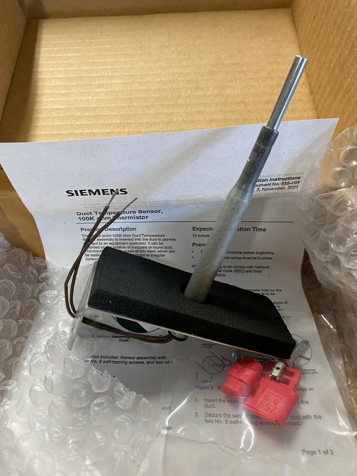 SIEMENS TEC 1P 536-811 Duct Temperature Sensor 100k ohm Thermistor
