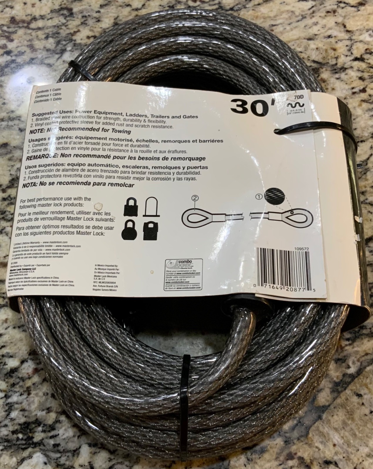 Master Lock No. 70D 30' Braided Steel Looped End Cable Coated Brand New 30 Foot
