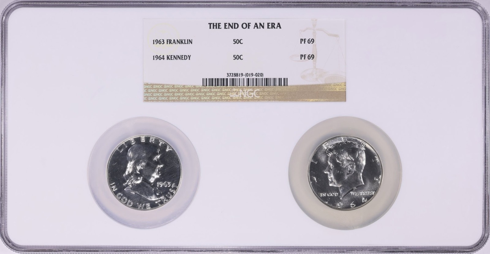 The End of an Era NGC Dual Slab 1963 Franklin PF 69 1964 Kennedy PF 69