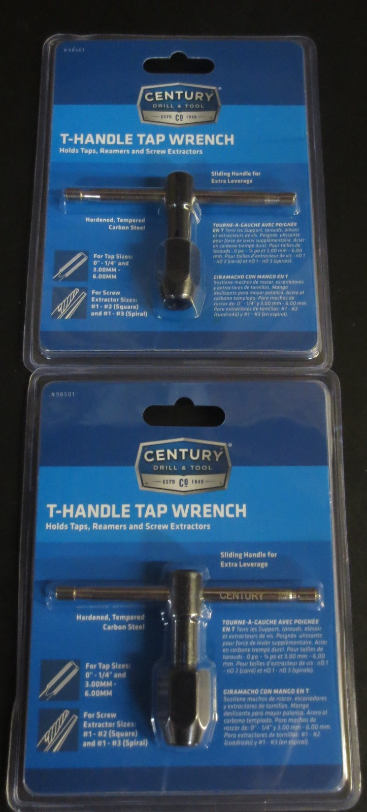 Century Drill & Tool 98501 T-Handle Tap Wrench, 1/4" - 2 PACK