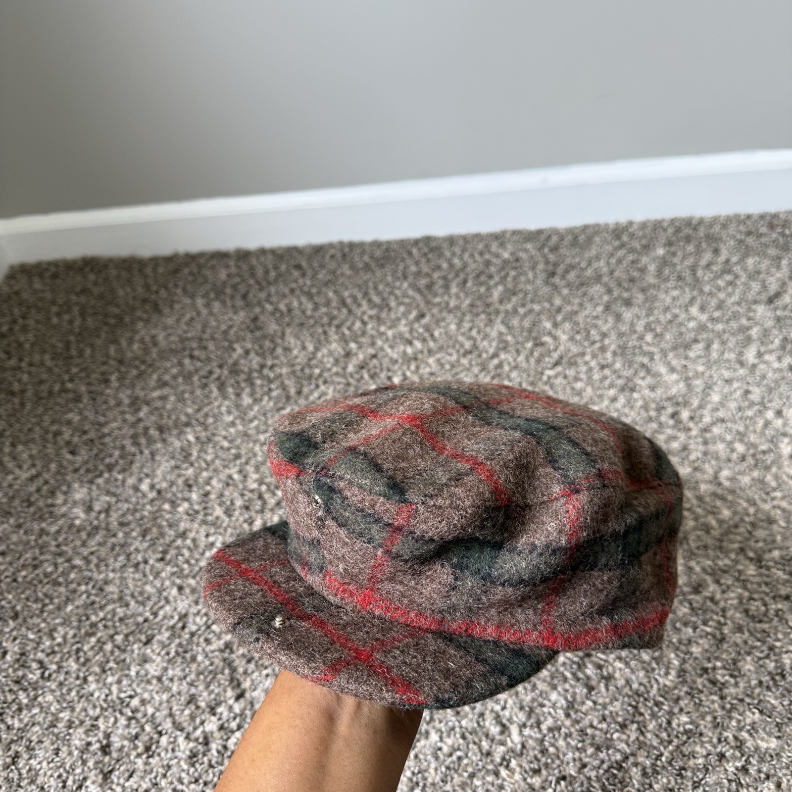 VTG CAP WOOL Plaid Flat Driver Car Racing GP Leather Strap Large Convertible New