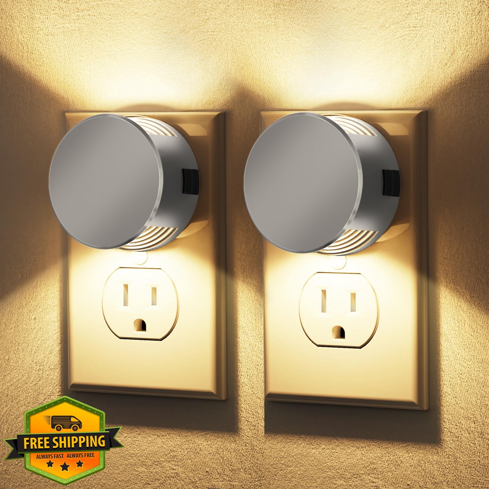 Briignite 2 Pack Warm White Plug-in Night Light