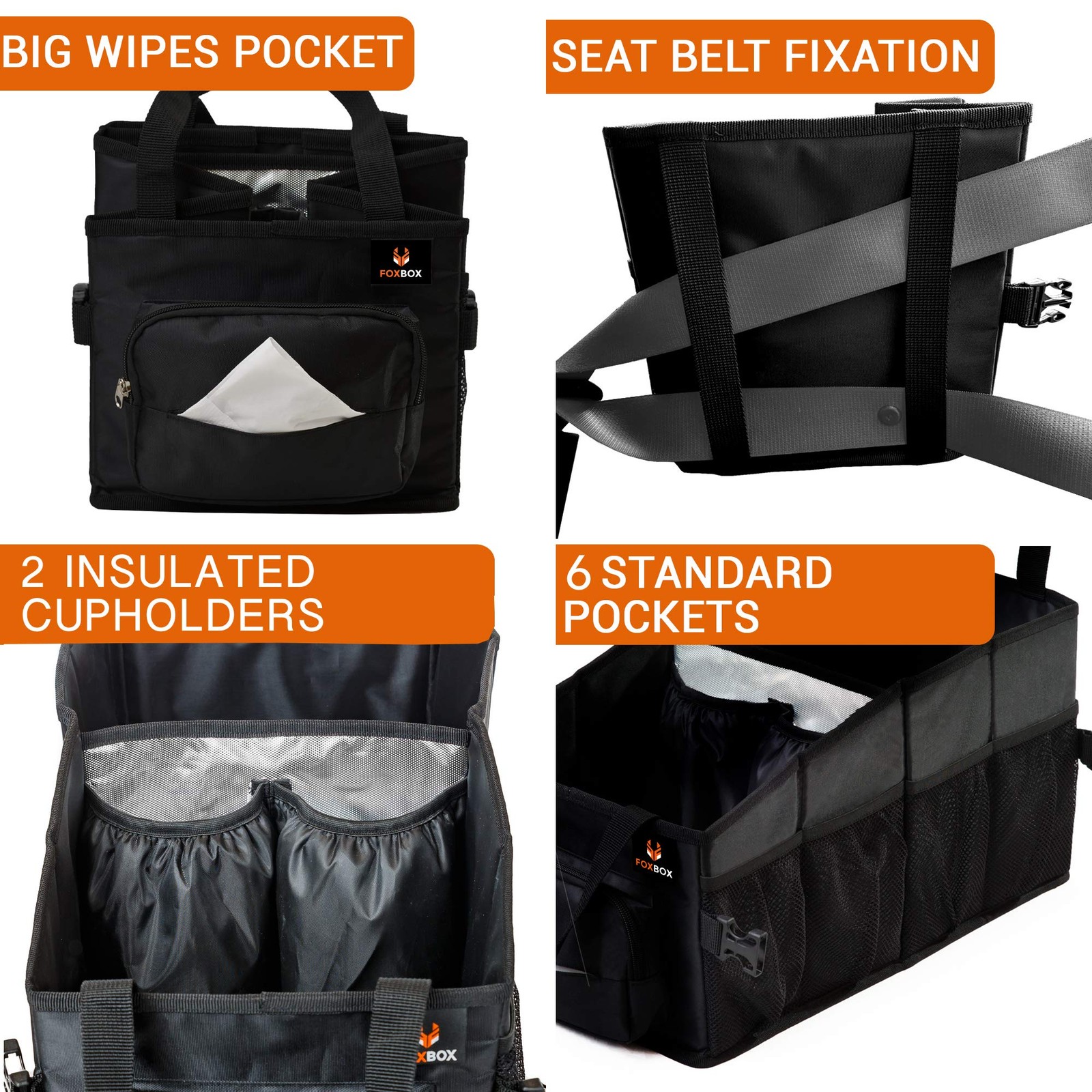 FoxBox Car Seat Trunk Organizer SUV - Front, Back Seat Storage, Passenger Floor