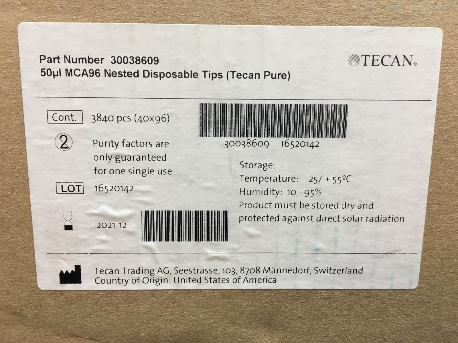 TECAN Cat No 30038609 MCA96 Nested Disposable Tips Tecan Pure 50uL Case