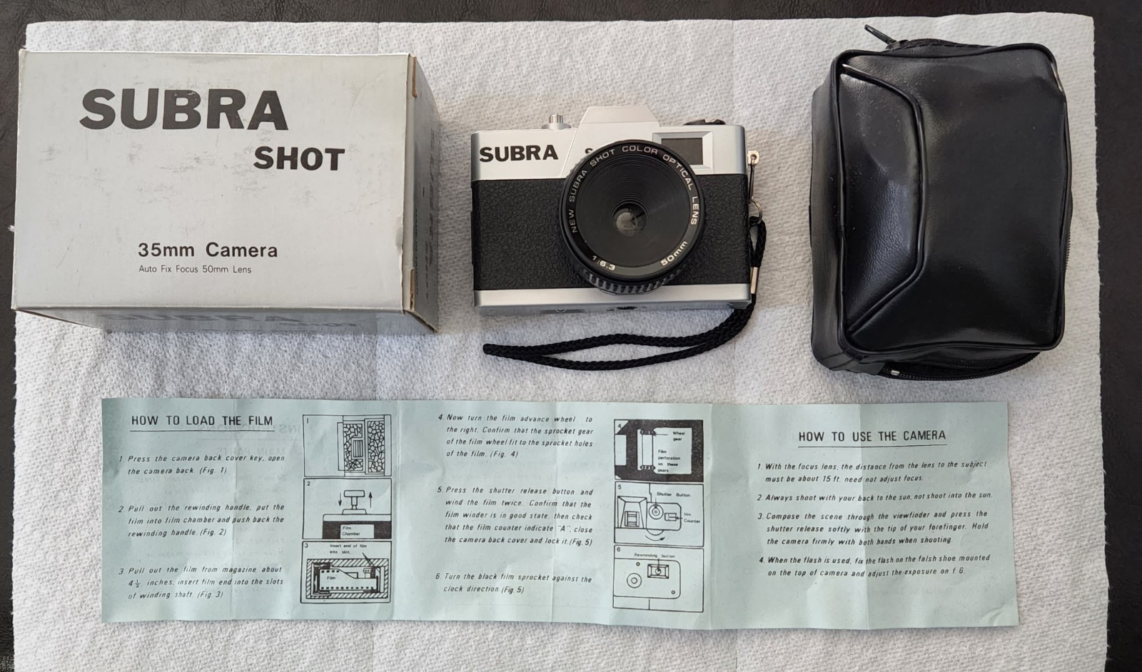 New 1960s Subra Shot 35 mm Camera, Case, Instructions IN BOX. NEVER USED.