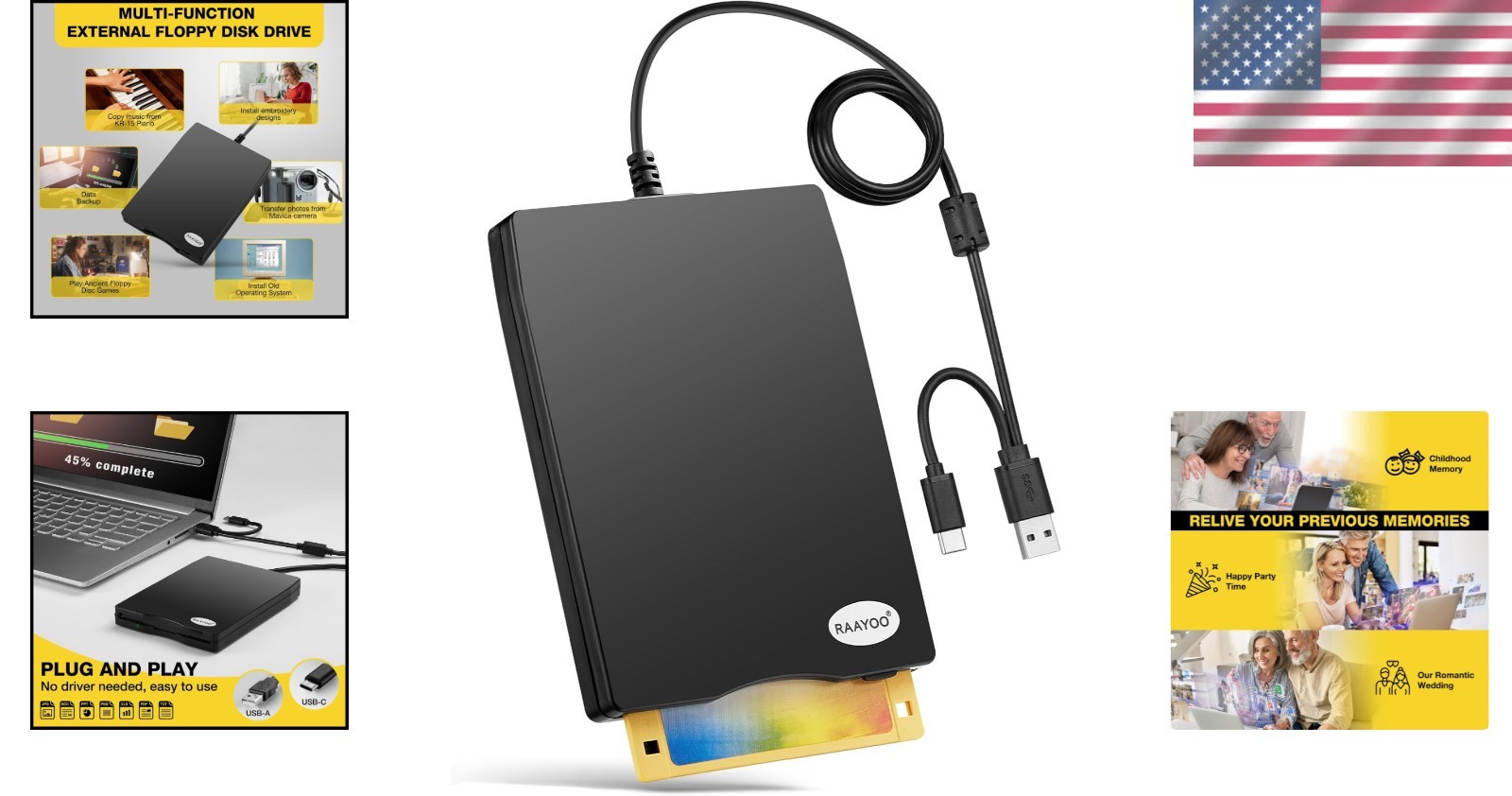 Floppy Disk Reader USB Type A/C Floppy Disk Drive/Player/Converter External 3.5