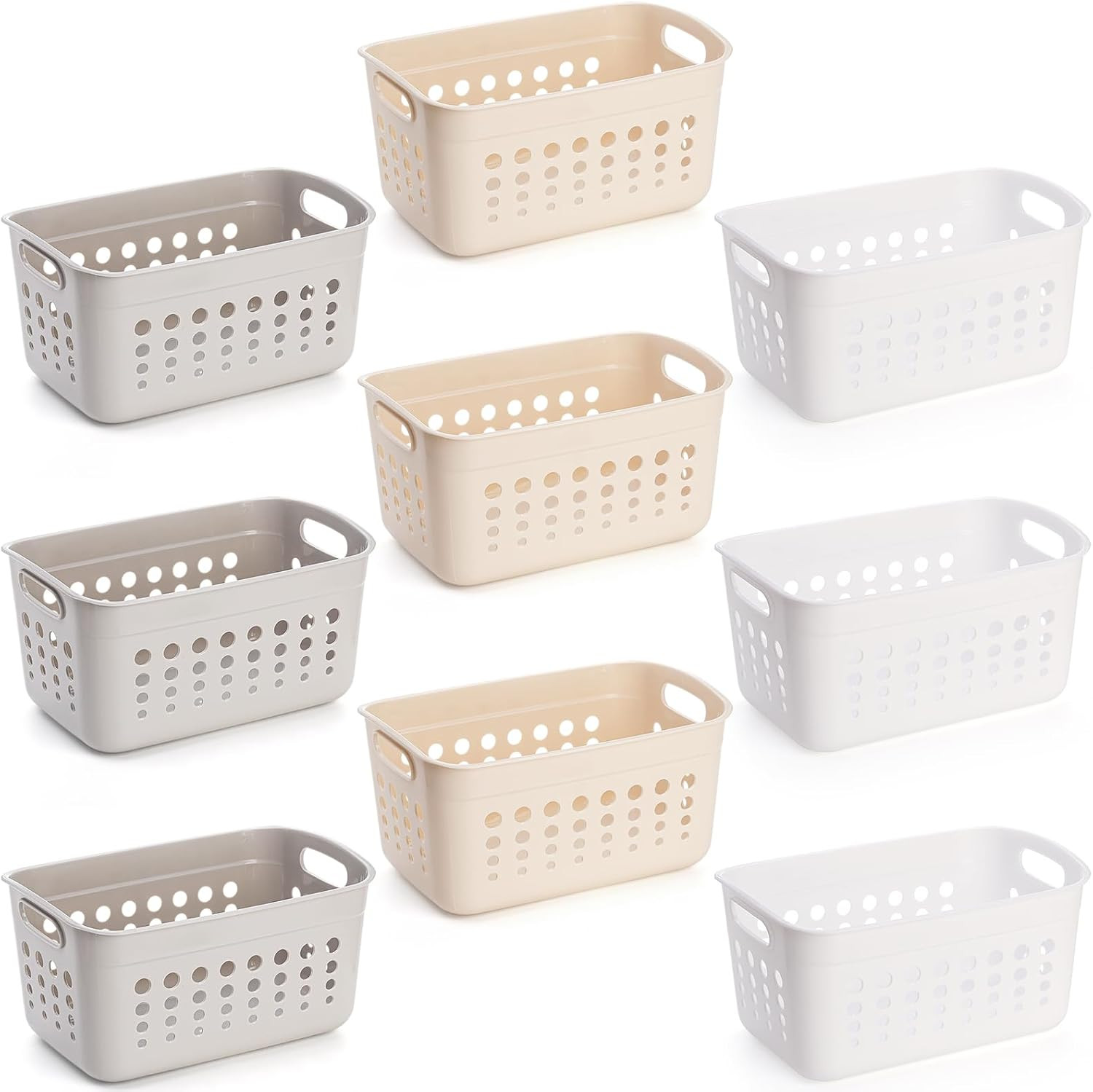 9-Pack Small Plastic Storage Baskets with Handles for Home Organization