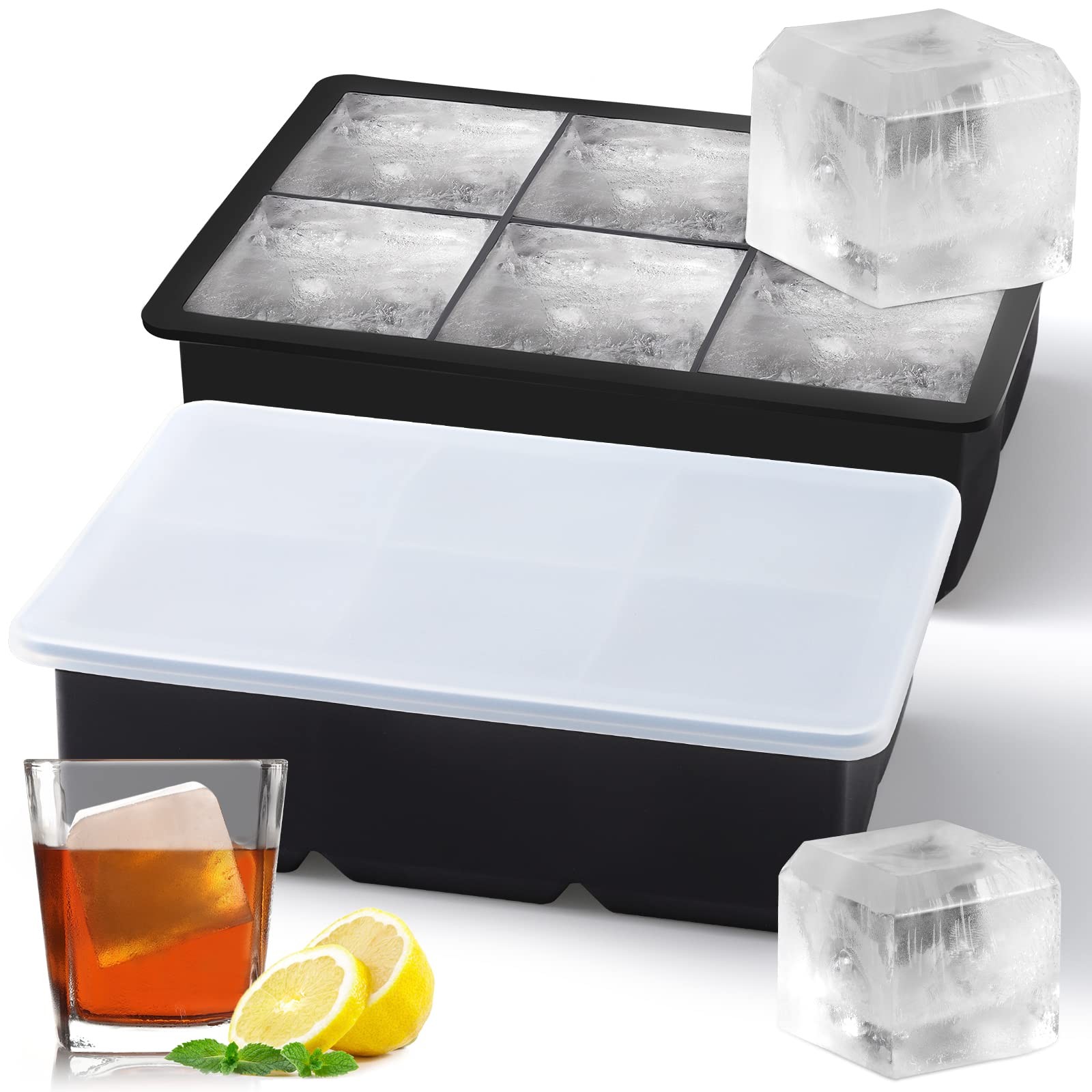 Ice Cube Trays Silicone,2 Pack Large Square Ice Cube Molds with Removable Lid...