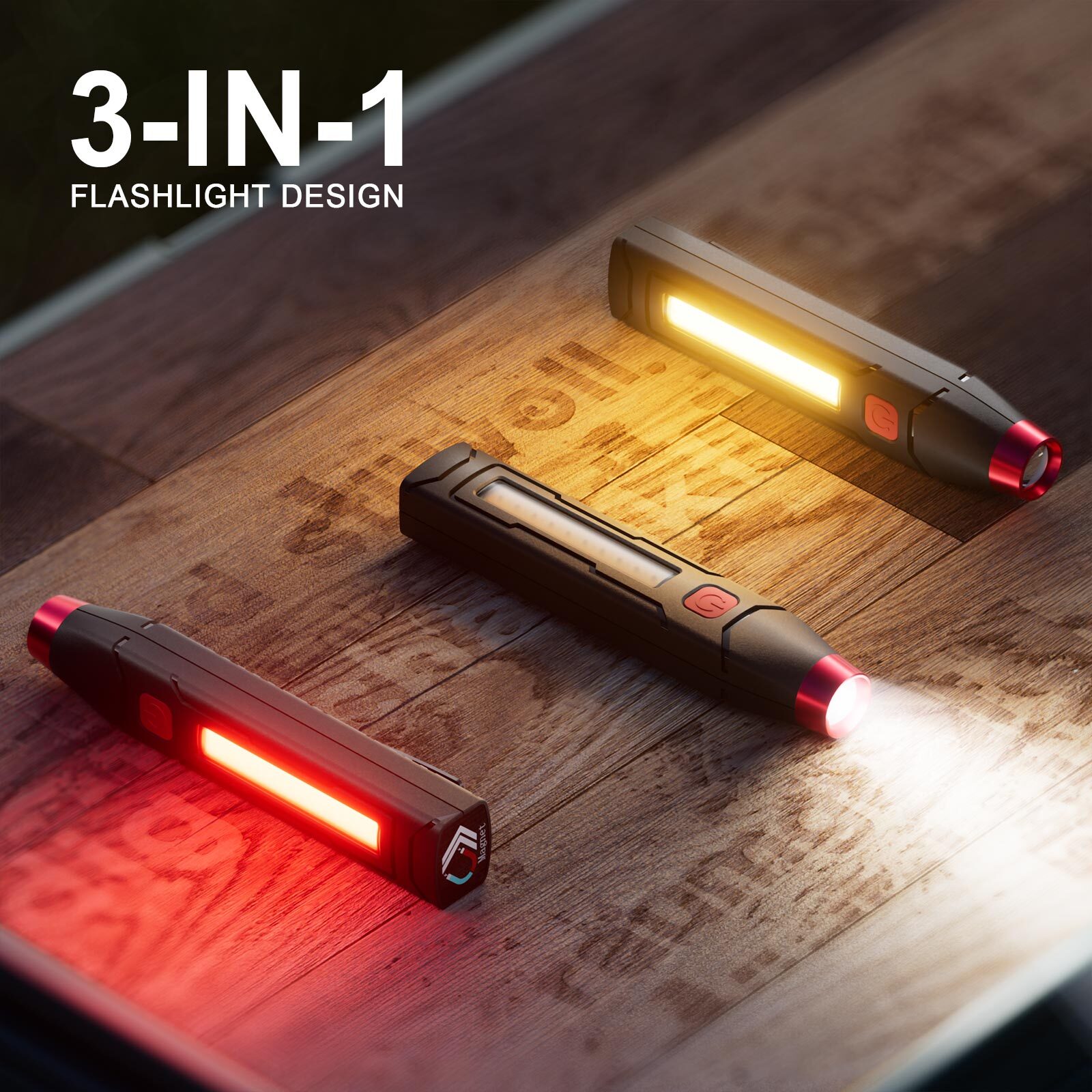 Rechargeable Magnetic LED Flashlight High Lumen Emergency EDC Triple Light Camp