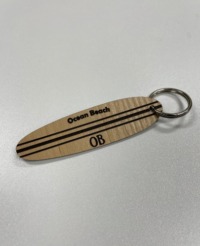 Engraved Ocean Beach O/B Surfboard Keychain 3.375" x 1"
